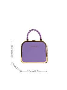 迷你盒型包素色紫色字母壓紋細節鏈條帶 - 紫色 - 查看 3