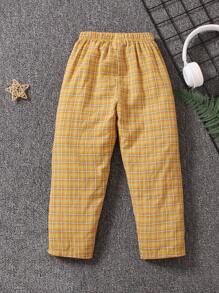 Toddler Boys Plaid Print Drawstring Waist Trousers - Yellow - View 2