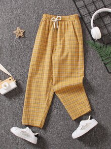 Toddler Boys Plaid Print Drawstring Waist Trousers - Yellow - View 6