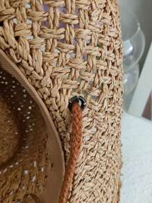 Hombres 1 pieza Sombrero de paja con diseño de cuerda ajustable vaquero para vacación - Camel - Ver 4