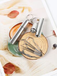 1pc Stainless Steel Toothpick Holder, Modern Portable Toothpick Holder For Home - Silver - View 3