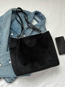 Bolso de hombro medio con textura doble asa - Negro - Ver 7