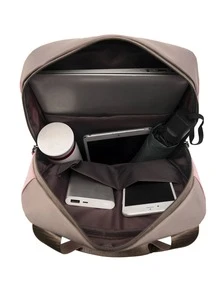 Two Tone Laptop Backpack Casual Multi Zipper - Pink - View 6