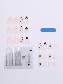 24 件超长细高跟法式心形印花条纹假指甲、1 件指甲锉和 1 片胶带，立即提升您的外观，指甲用品 - 彩色 - 查看 2
