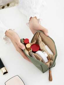 1pc Mini Makeup Storage Bag, Simple Green Portable Storage Bag For Cosmetic, Makeup Brush Storage, Home, Travel - Green - View 1