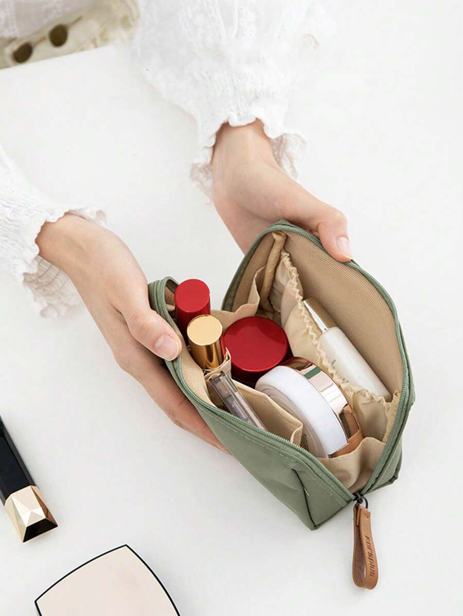 1pc Mini Makeup Storage Bag, Simple Green Portable Storage Bag For Cosmetic, Makeup Brush Storage, Home, Travel - Green - View 1