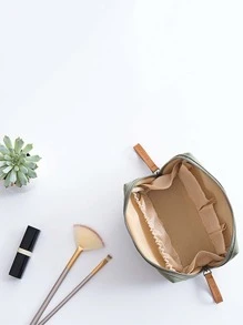 1pc Mini Makeup Storage Bag, Simple Green Portable Storage Bag For Cosmetic, Makeup Brush Storage, Home, Travel - Green - View 4