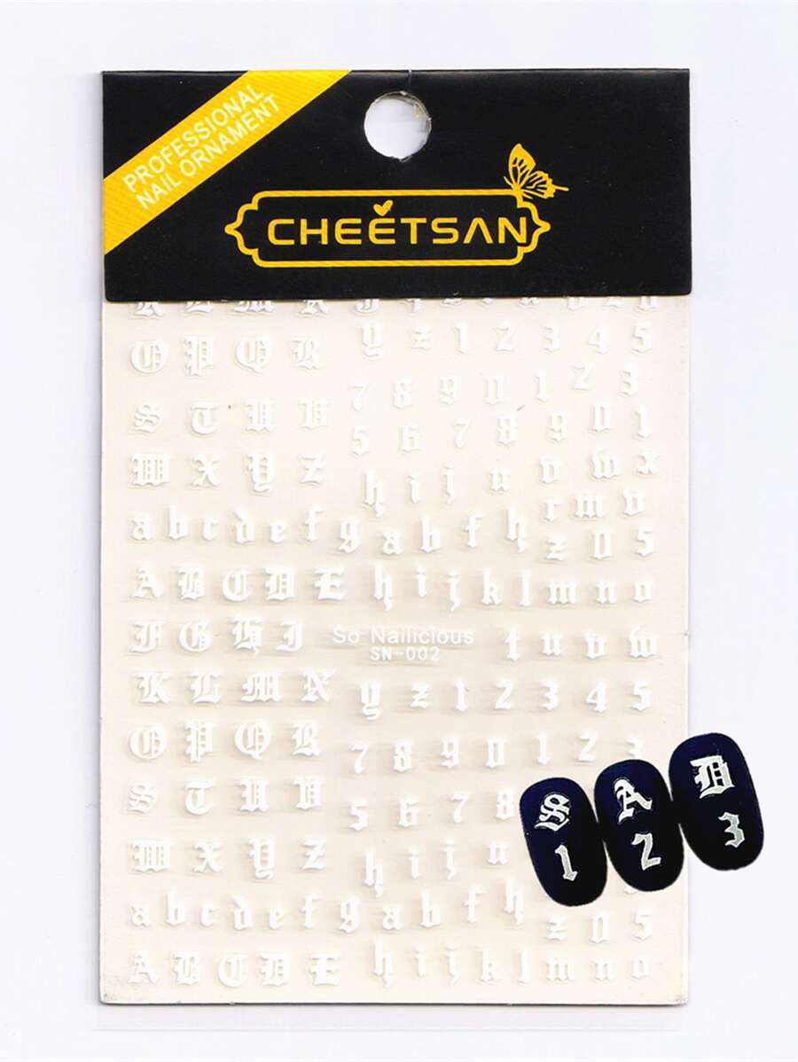 白色字母美甲貼紙別緻美甲貼花 - 白色 - 查看 1