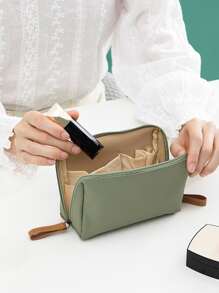 1pc Mini Makeup Storage Bag, Simple Green Portable Storage Bag For Cosmetic, Makeup Brush Storage, Home, Travel - Green - View 9