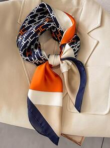 1pc Women's Faux Silk Printed 70cm Square Scarf, Fashion Minimalist Bandana Style Neckerchief, Suitable For Business Meetings, Casual Travel, Festivals And Parties