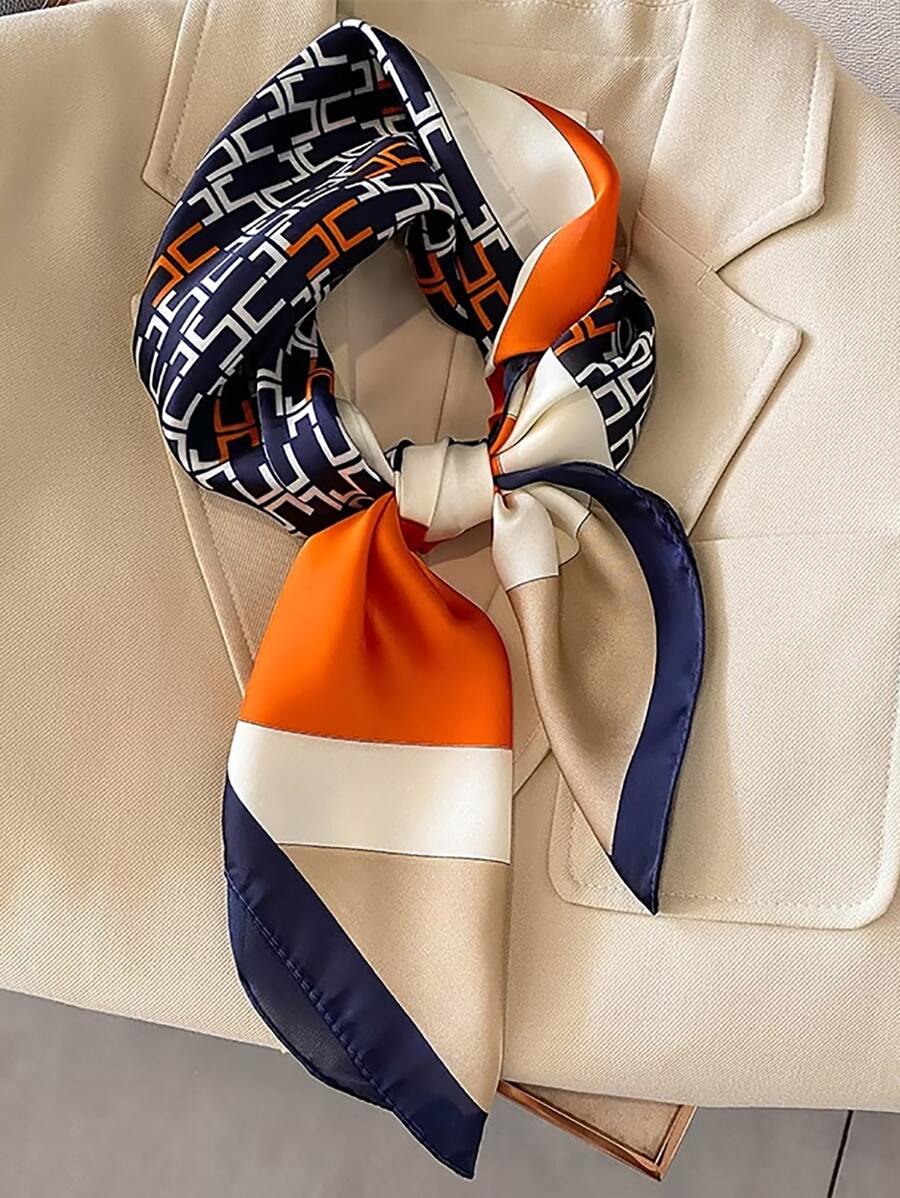1pc Women's Faux Silk Printed 70cm Square Scarf, Fashion Minimalist Bandana Style Neckerchief, Suitable For Business Meetings, Casual Travel, Festivals And Parties