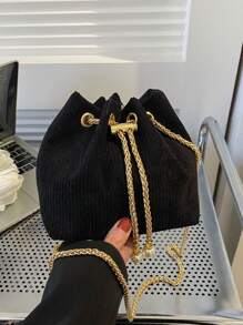 Túi Crossbody Nữ Chuỗi Sọc ca rô Chuỗi Dễ thương Hấp dẫn Retro Đúng mốt tối giản - màu đen - Xem 2