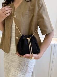 Túi Crossbody Nữ Chuỗi Sọc ca rô Chuỗi Dễ thương Hấp dẫn Retro Đúng mốt tối giản - màu đen - Xem 4
