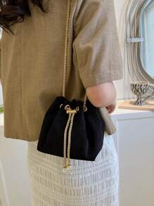 Túi Crossbody Nữ Chuỗi Sọc ca rô Chuỗi Dễ thương Hấp dẫn Retro Đúng mốt tối giản - màu đen - Xem 5