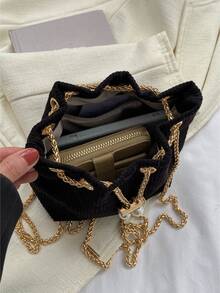 Túi Crossbody Nữ Chuỗi Sọc ca rô Chuỗi Dễ thương Hấp dẫn Retro Đúng mốt tối giản - màu đen - Xem 6