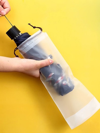 Matte Transparent Plastic Reusable Drawstring Umbrella Storage Bag, Portable Umbrella Storage Cover (Assorted Cord Colors)