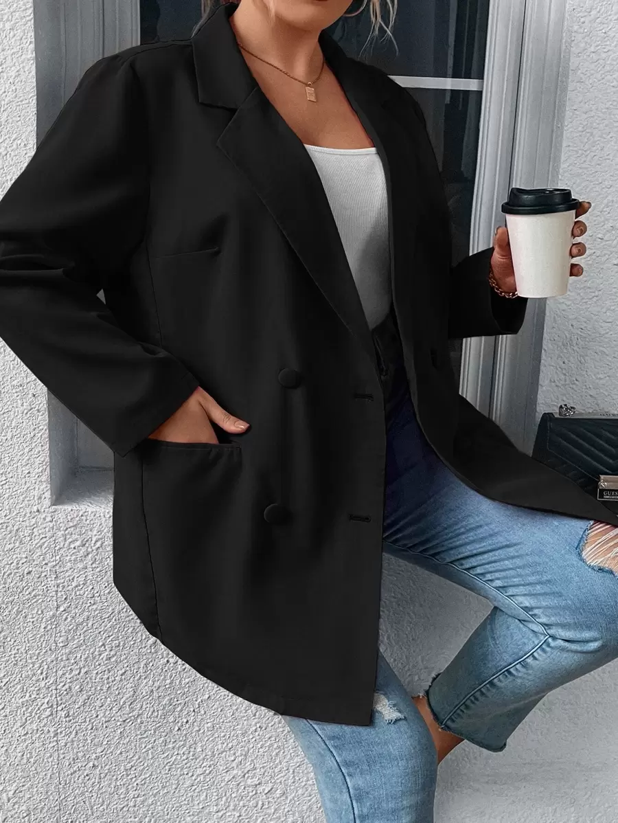 SHEIN LUNE Áo vest Plus size Nút đôi màu trơn Thanh lịch - màu đen - Xem 1