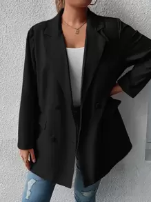 SHEIN LUNE Áo vest Plus size Nút đôi màu trơn Thanh lịch - màu đen - Xem 3