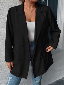 SHEIN LUNE Áo vest Plus size Nút đôi màu trơn Thanh lịch - màu đen - Xem 4