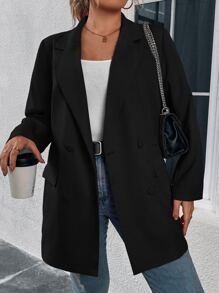 SHEIN LUNE Áo vest Plus size Nút đôi màu trơn Thanh lịch - màu đen - Xem 5