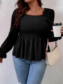 EMERY ROSE Plus Swiss 圆点荷叶边袖荷叶边衬衫 - 黑色 - 查看 4