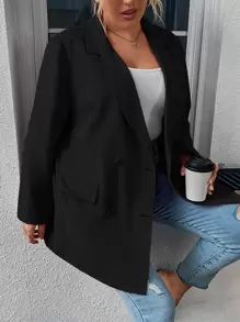 SHEIN LUNE Áo vest Plus size Nút đôi màu trơn Thanh lịch - màu đen - Xem 6