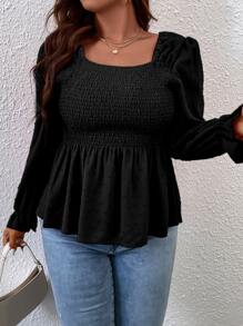 EMERY ROSE Plus Swiss 圆点荷叶边袖荷叶边衬衫 - 黑色 - 查看 6