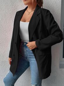 SHEIN LUNE Áo vest Plus size Nút đôi màu trơn Thanh lịch - màu đen - Xem 7