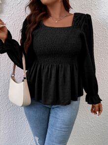 EMERY ROSE Plus Swiss 圆点荷叶边袖荷叶边衬衫 - 黑色 - 查看 7