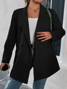 SHEIN LUNE Áo vest Plus size Nút đôi màu trơn Thanh lịch - màu đen - Xem 8