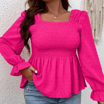 Blusa a balze con maniche alla svizzera e peplum, top con peplum