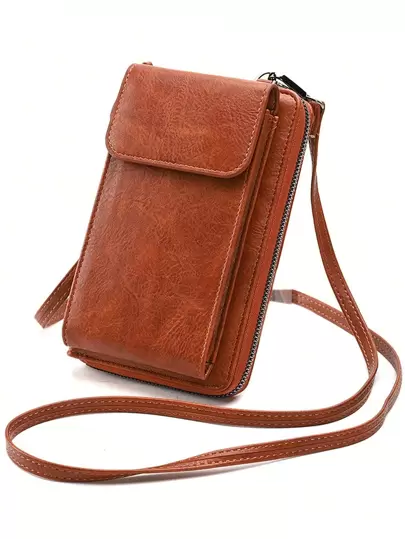 MIYIN Bruine telefoon portemonnee zak voorkant modieuze crossbody tas voor dagelijks gebruik buidel schoudertas mobiele telefoon hoesje telefoon tas clutch lichtgewicht retro witte boorden werknemers college werk zaken woon-werkverkeer kantoor voor jubileum voor koppel voor verjaardag cadeau op Valentijnsdag cadeau cadeau cadeau cadeaus voor leraren iPhone tas buidel telefoon voor vrouwen portemonnee portemonnee portemonnee