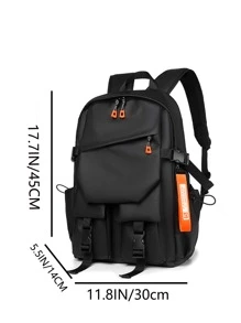 Medium Laptop Backpack Pocket Front Release Buckle Decor Adjustable Strap For Daily - Black - View 3