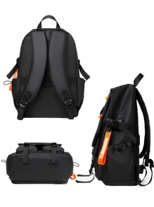 Medium Laptop Backpack Pocket Front Release Buckle Decor Adjustable Strap For Daily - Black - View 4