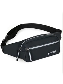 Letter Pattern Bum Bag Black Fashionable Adjustable Strap For Daily & Sport - Black - View 1