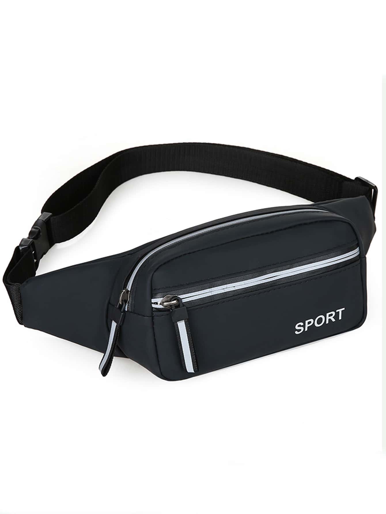 Letter Pattern Bum Bag Black Fashionable Adjustable Strap For Daily & Sport - Black - View 1