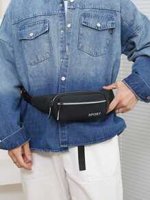 Letter Pattern Bum Bag Black Fashionable Adjustable Strap For Daily & Sport - Black - View 2