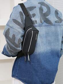 Letter Pattern Bum Bag Black Fashionable Adjustable Strap For Daily & Sport - Black - View 6