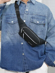 Letter Pattern Bum Bag Black Fashionable Adjustable Strap For Daily & Sport - Black - View 5