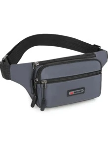 Letter Patch Bum Bag Pocket Front Release Buckle For Daily & Sport - Grey - View 1