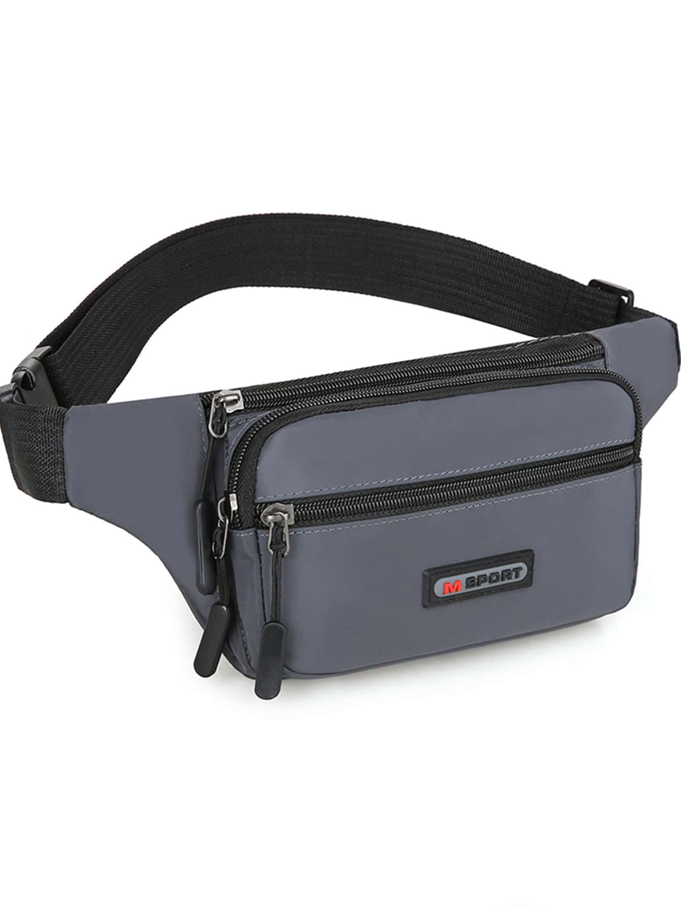 Letter Patch Bum Bag Pocket Front Release Buckle For Daily & Sport - Grey - View 1