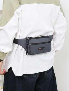 Letter Patch Bum Bag Pocket Front Release Buckle For Daily & Sport - Grey - View 2