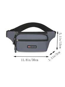 Letter Patch Bum Bag Pocket Front Release Buckle For Daily & Sport - Grey - View 4