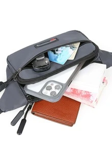 Letter Patch Bum Bag Pocket Front Release Buckle For Daily & Sport - Grey - View 8