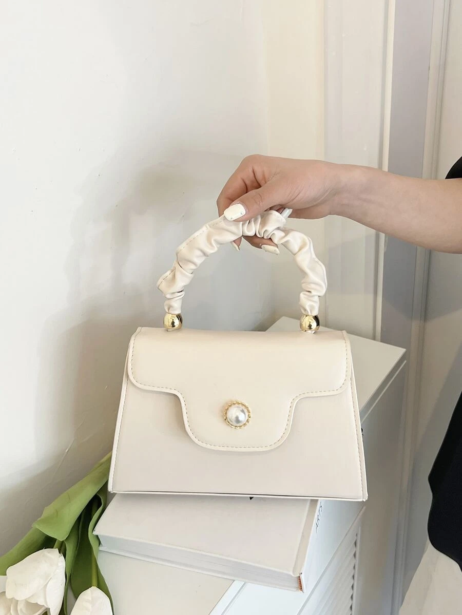 CONTAINEVERY 小方包人造珍珠裝飾頂部單條提帶適用於日常 - 白色 - 查看 1