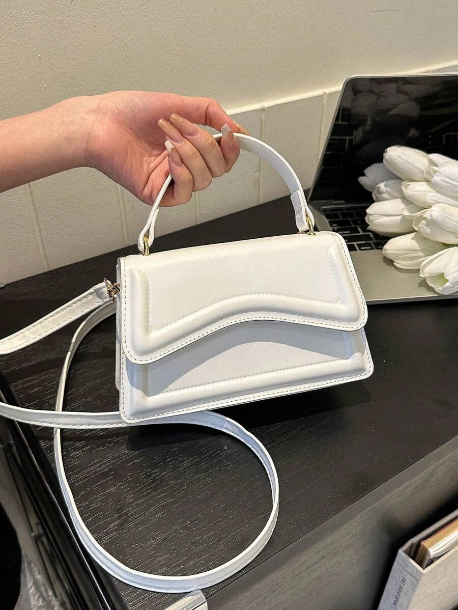 Túi xách mini màu trơn thời trang có nắp & dây đeo vai có thể điều chỉnh - trắng - Xem 1