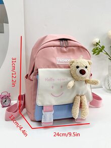 女孩功能背包字母圖案卡通熊裝飾