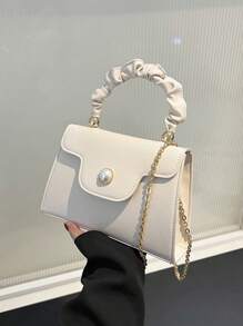 CONTAINEVERY 小方包人造珍珠裝飾頂部單條提帶適用於日常 - 白色 - 查看 2