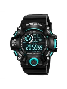 1入組兒童黑色矽膠錶帶運動日曆圓形錶盤電子手錶適合日常生活 - 黑色 - 查看 2