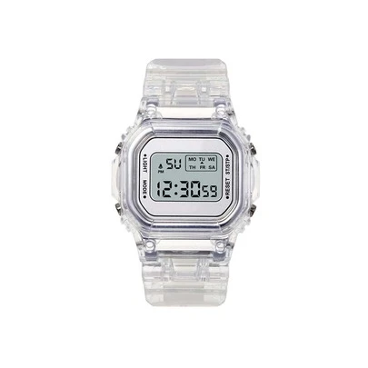 1入組兒童透明矽膠錶帶運動夜光方形錶盤電子手錶適合日常生活